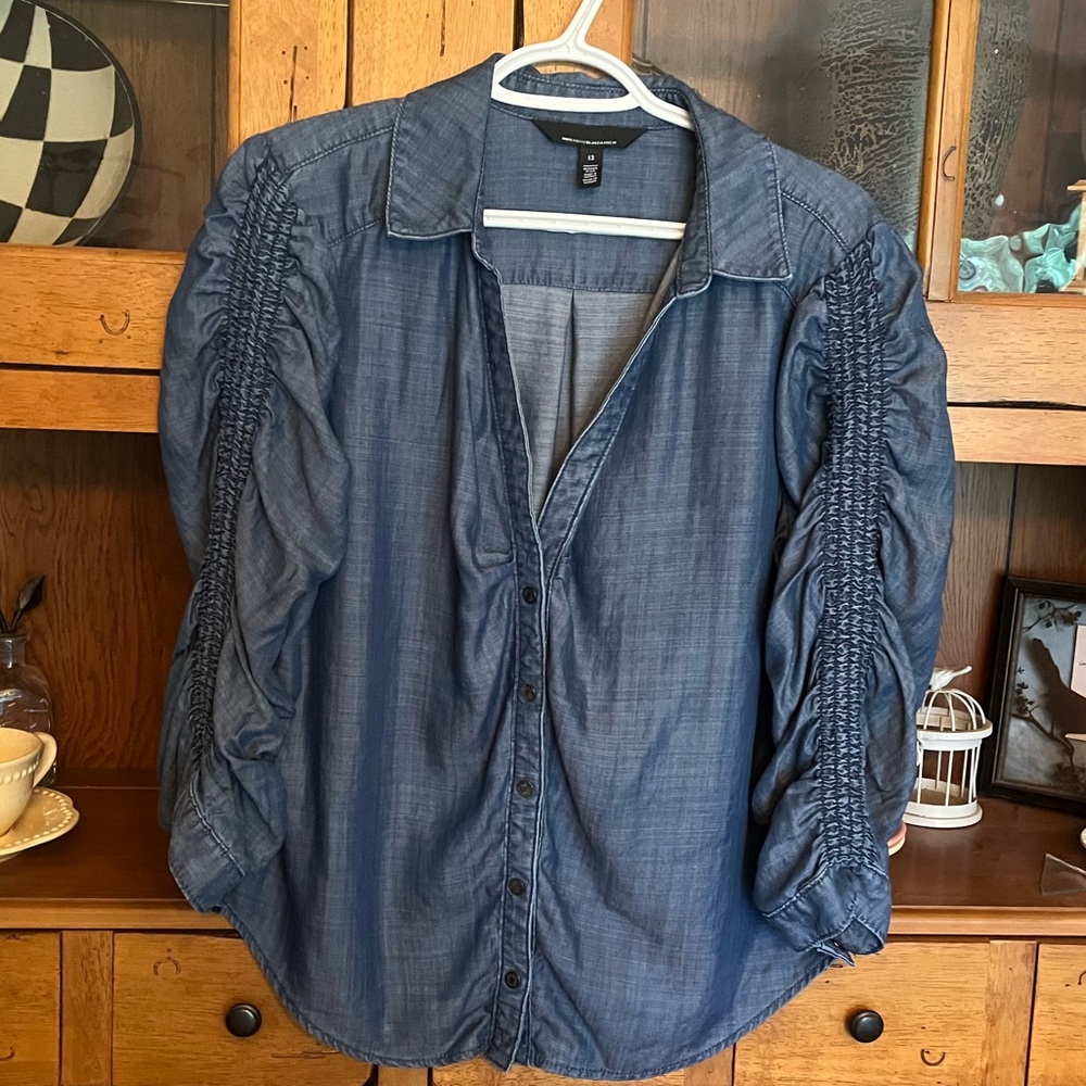 elbow sleeved smocked denim shirt, White House Black Market women’s size Large